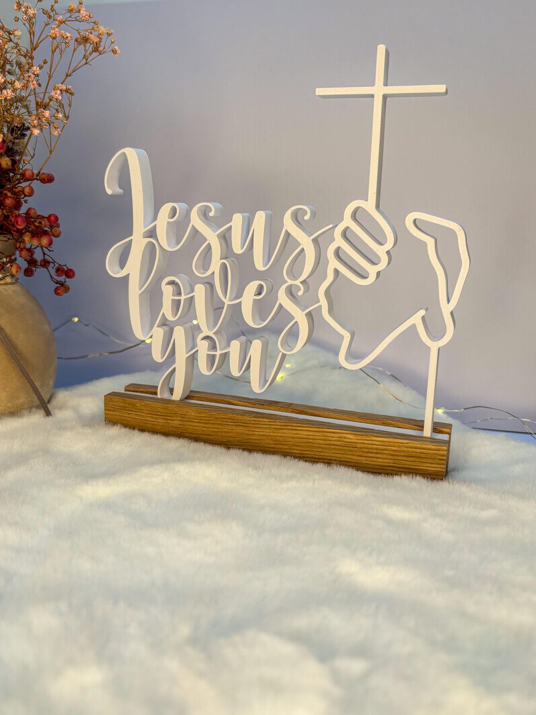Jesus Loves You | Sign With Wooden Stand - Wood, Oak | Black | Rustic ...
