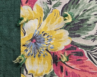 Edredón de cuna vintage de tela de corteza floral, años 30-40, anudado a mano