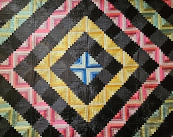 Museumsqualität Vintage Scheune, die Blockhaus-antike Quilt, signiert und datiert 1892 erhöht