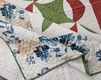 Edredón antiguo Virginia Reel de la década de 1850, preguerra civil, borde de chintz, 233 x 238 cm