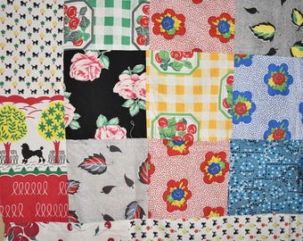 Edredón antiguo de un solo parche, colorido, vintage, de los años 40, de Whimsical Fabrics
