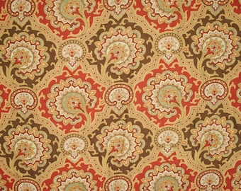 Tela Paisley antigua: algodón marrón y rojo de la década de 1880, piezas grandes