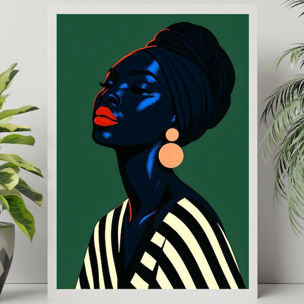 Vintage African Woman Poster - Midcentury Modern Decor, Boho Afrocentric Wall Art, Dark Academia HomeDecor