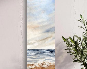 Impression d'art murale longue et étroite, aquarelle côtière abstraite - vintage Ocean Beach 12 x 36, téléchargement numérique