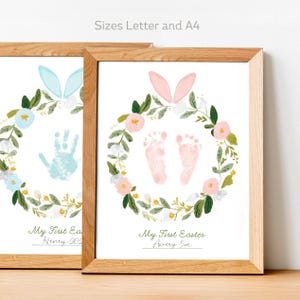 My First Easter Footprint/Handprint Bunny Wreath Printable, Baby Easter Keepsake