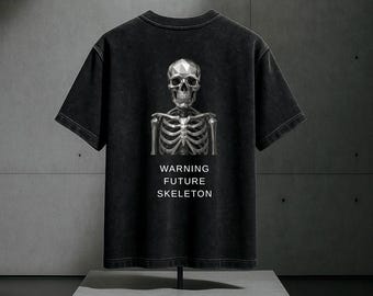Acid Wash Oversized T-Shirt | Gothic Skull Print, Unisex Streetwear