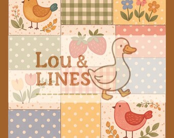 Patrón sin costuras de patchwork de pájaros: archivo digital sin costuras, ilustración de pájaros, diseño de tela de patchwork