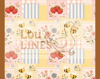 Patrón de patchwork de abejas sin costuras: archivo digital sin costuras, ilustración de abejas, diseño de tela de patchwork