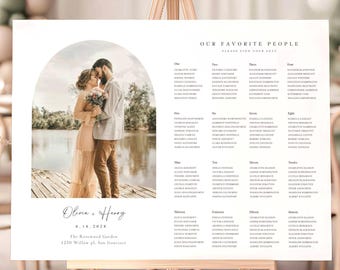 Editable Photo Wedding Seating Chart 36x24 & 24x18 Printable Canva Seating Chart Modern Minimal Reception Sign