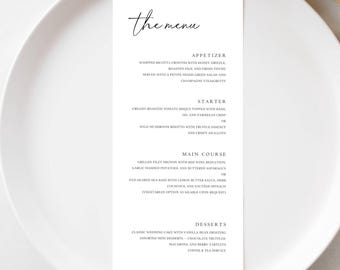 Minimal Wedding Menu Template Editable in Canva Printable Modern Typography 4x9 in Dinner Menu Card