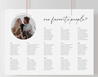 Editable Photo Wedding Seating Chart Canva Printable Modern Minimal Reception Sign 24x18 36x24