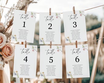 Editable Wedding Table Numbers 1–20 Template Floral Table Numbers Canva Printable Modern Minimal Wedding