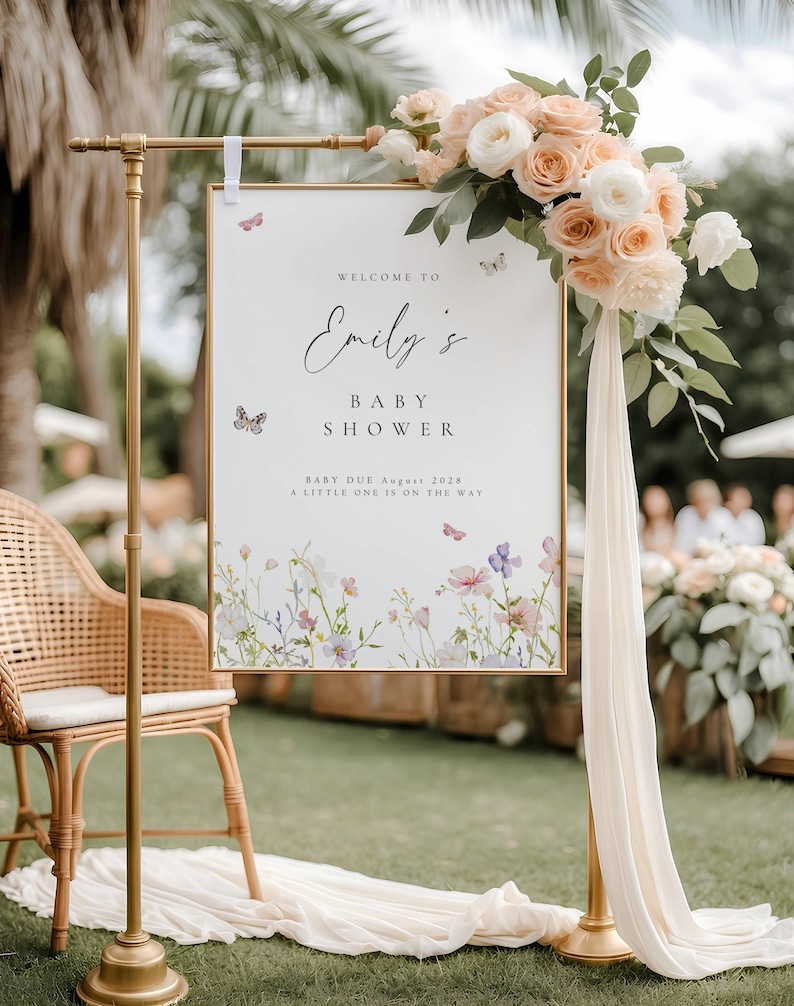 Editable Baby Shower Welcome Sign Canva Template Floral Baby Shower ...