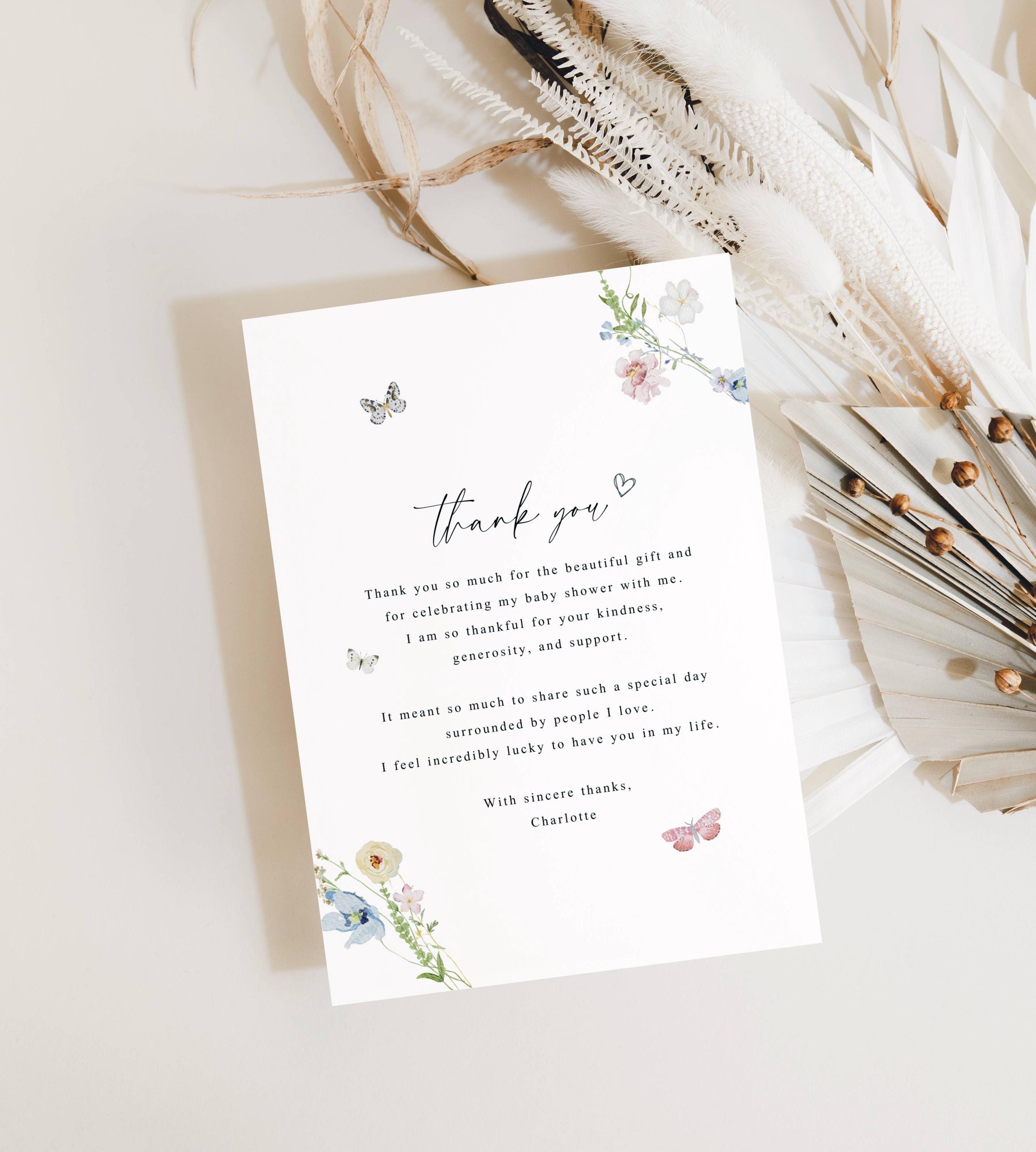 Editable Baby Shower Thank You Card Canva Template 5x7 Floral Baby in ...