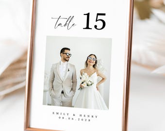 Photo Wedding Table Numbers Template Canva Editable Table Signs 5x7 4x6 Modern Minimal Reception Decor