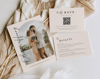 Minimalist Wedding Invitation Suite Editable Canva Template Save the Date RSVP Details Modern Photo Wedding Bundle