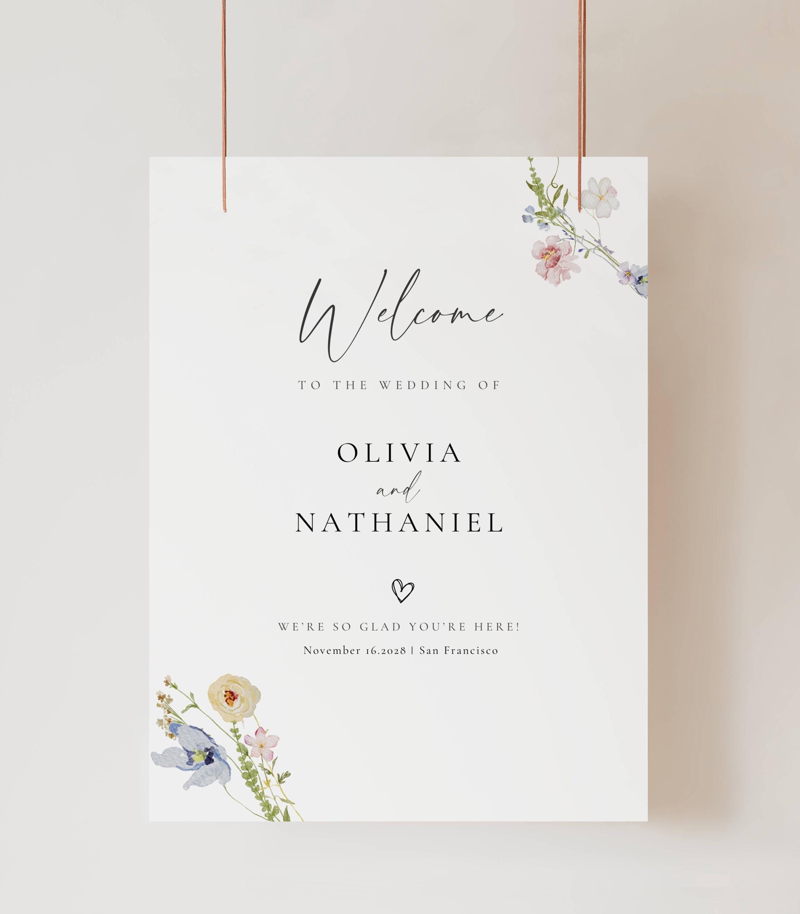 Floral Wedding Welcome Sign Template Editable in Canva Printable Modern ...