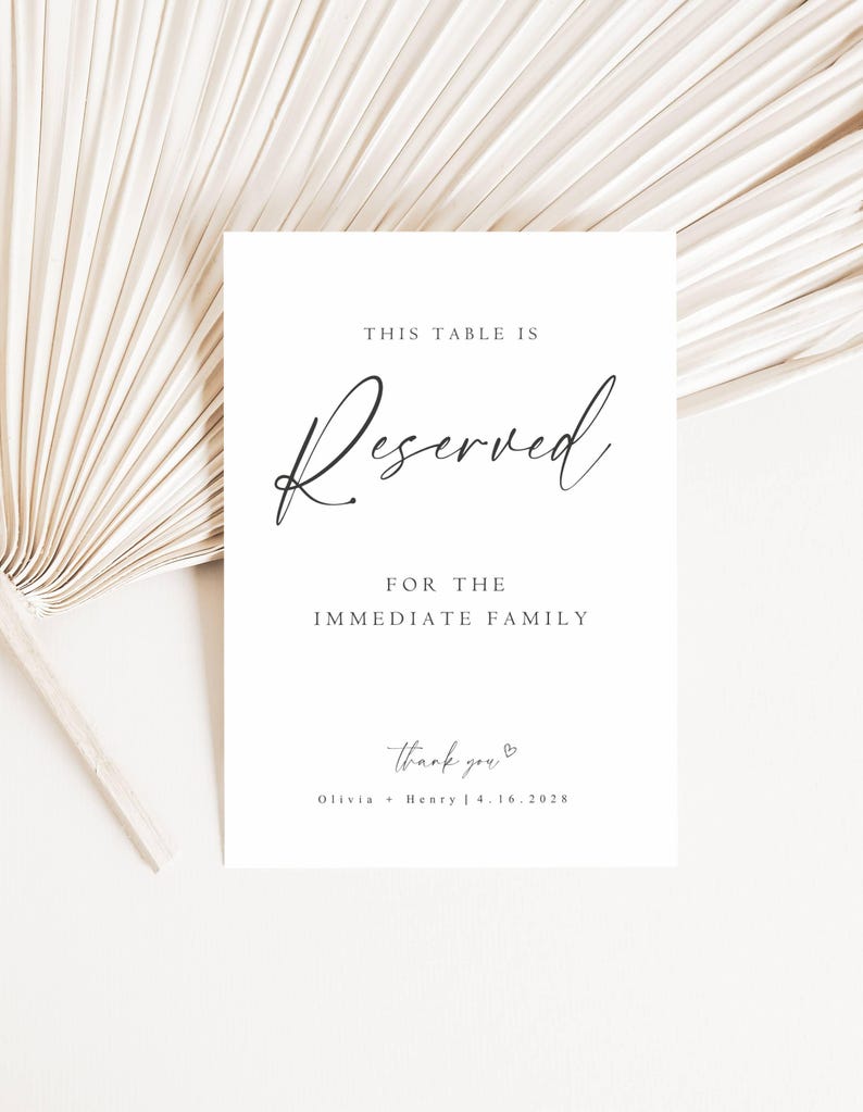 Reserved. Message Editable Canva Reserved Table Sign 5x7 8x10, Wedding Reserved Table ...