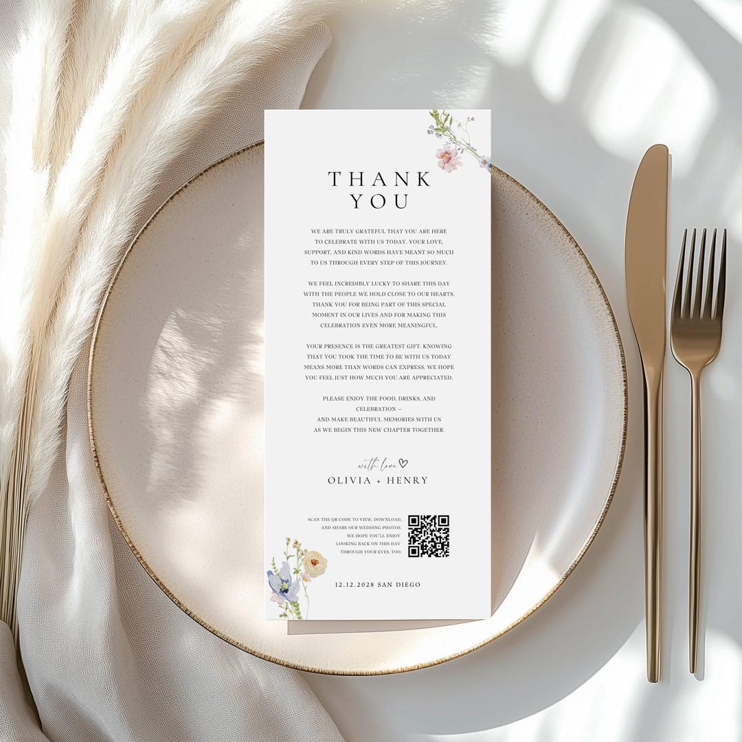 Floral Wedding Thank You Card Template Editable in Canva Printable ...