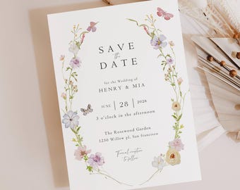 Editable Save the Date Template 5x7 Floral Save the Date Canva Printable Modern Minimal Wedding