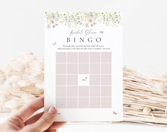 Editable Bridal Shower Bingo Canva Template 5x7 8x10 Printable Gift Bingo Game Minimalist Floral Wedding Shower Activity