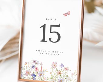 Editable Floral Table Numbers Template 5x7 4x6 Wedding Table Sign Canva Printable Modern Minimal Table Number