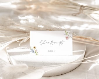 Editable Wedding Place Card Set Folded and Flat Templates Printable Escort Cards Minimal Modern Design Canva Editable