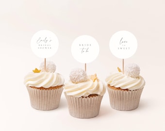 Editable Bridal Shower Cupcake Topper Template Canva Round Favor Tag Printable Sticker 2x2 2.5x2.5 Minimalist Bridal Shower Instant Download