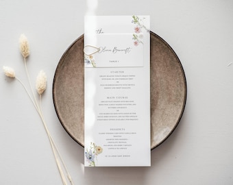 Editable Wedding Menu and Place Card Set Folded and Flat Options Printable Minimal Reception Templates Canva Editable