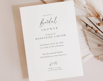 Minimal Bridal Shower Invitation Editable in Canva Printable Modern Typography 5x7 in Template