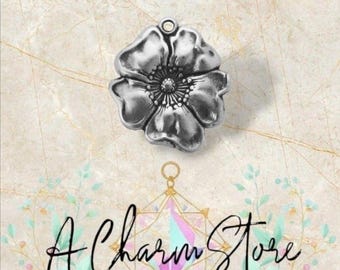 Ciondolo a forma di fiore di papavero in argento sterling per bracciale con ciondoli