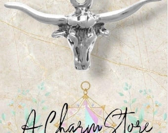 Colgante tridimensional de plata de ley con cabeza de toro Longhorn de Texas
