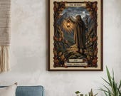 The Hermit Tarot Wall Art – Art Nouveau Mystic Print | Oak Botanical Tarot Illustration | Vintage Symbolic Wall Decor | Printable Download