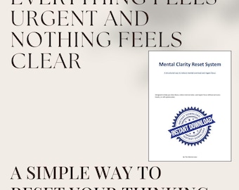 Mental Clarity Reset System | Printable Worksheets for Overthinking, Burnout & Mental Overload (Digital PDF)
