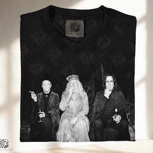 Dumbledore Snape McGonagall Trail Cam Shirt, Wizard Smoking Meme Tee, Funny Wizard Parody Graphic, Black White Fantasy Humor, Comfort Colors