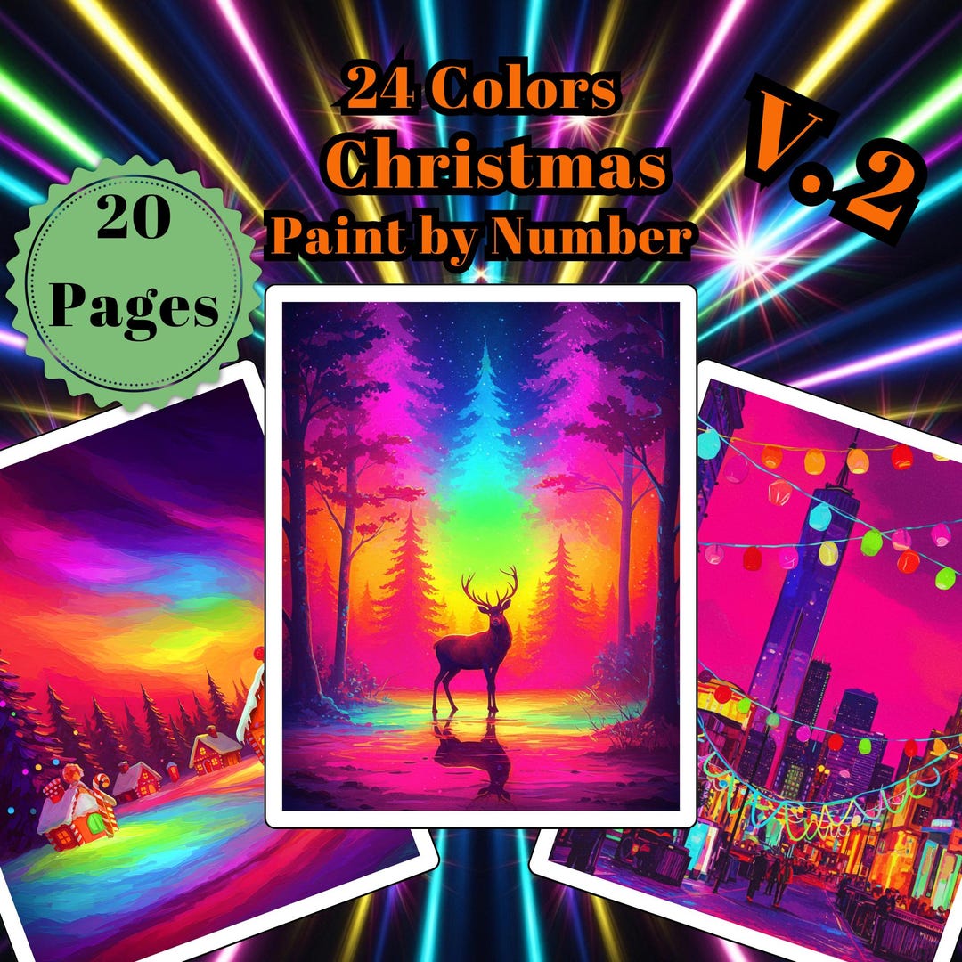 Paint by Numbers Christmas 20 Vibrant Neon Holiday Color by Number