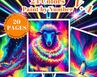 Christmas Color by Number Bundle – 20 Neon Holiday Printable Coloring Pages for Adults Vol. 4