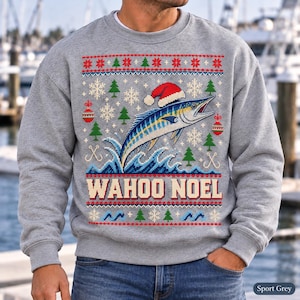 Wahoo Noel Christmas Sweatshirt, Retro Wahoo Ugly Sweater Graphic, Saltwater Fishing Crewneck