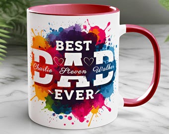 Personalized "Bestt Dad Ever" Mug Custom Kids Name Watercolor Splash Fathers Day Gift Papa