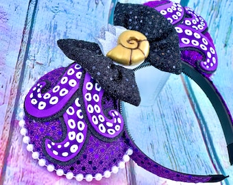 Sea Witch Mouse Ears with Bow, Octopus Squid Tentacles Villain Mouse Ear Headband, Seashell, Little Mermaid, Classic Fairytale for Women