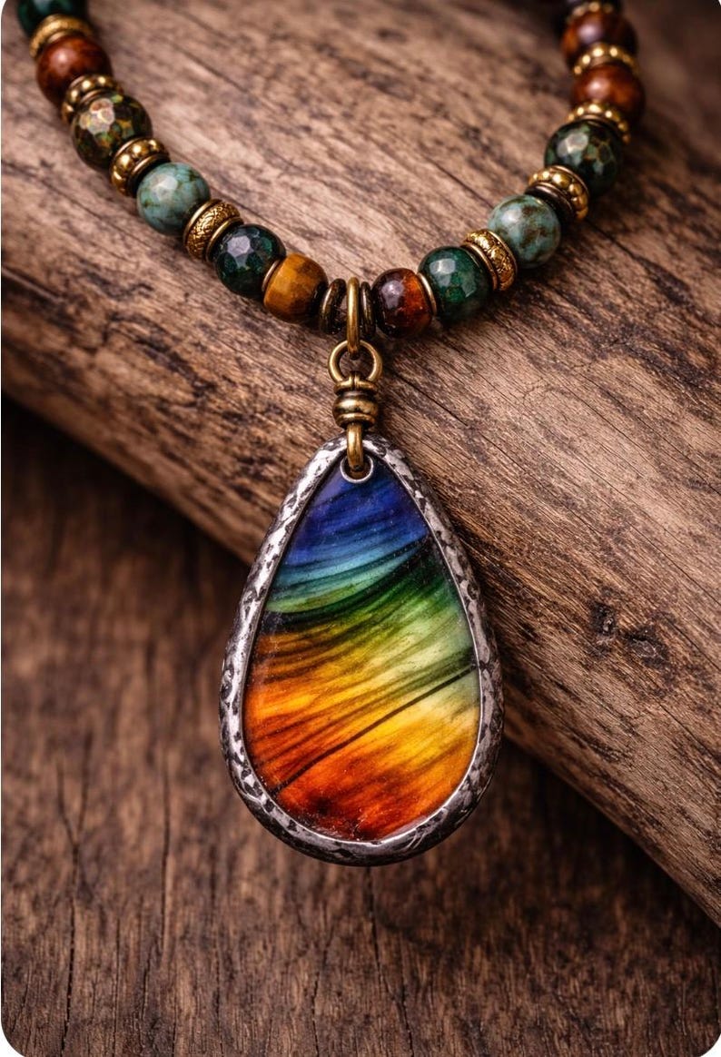 use diamond drill bits and your Dremel tool to drill glass and make jewelry.  like this stained glass necklace pendant.