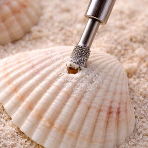 Use diamond drill bits and your Dremel tool to drill sea glass sea shells and make jewelry.