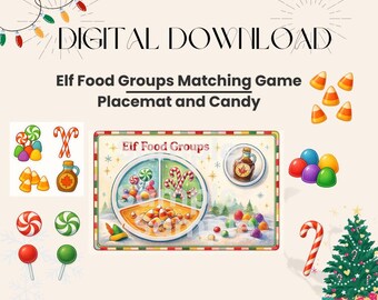 Elf Food Group Matching Placemat Game | Buddy the Elf Breakfast Activity | Christmas Kids Printable | Instant Download