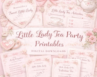 Kids Tea Party Printable Bundle | Little Lady Etiquette Cards, Certificates, Placemat, Place Cards