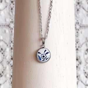 Blue Willow Necklace • Churchill China Dainty Pendant • Broken China Jewelry • Vintage Floral Charm • Upcycled Gift • Handmade in Canada