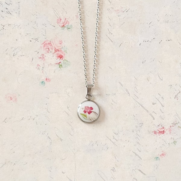 Dainty Pink Necklace | Roslyn China Linden Lea Broken China Floral Necklace | Broken China Pendant | Vintage Porcelain Teacup Jewelry