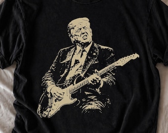 Camiseta Comfort Colors Trump Guitar, camiseta con estampado de música rock, ropa política conservadora.