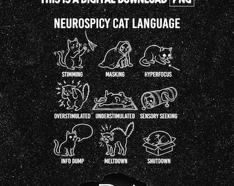 Lenguaje de gato neuropicante PNG, diseño neurodivergente (descarga digital)