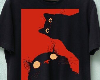 Divertido gato negro PNG SVG, diseño de camiseta de gato de ojos grandes, gráfico de meme de gato rojo, descarga digital para amantes de los gatos espeluznantes