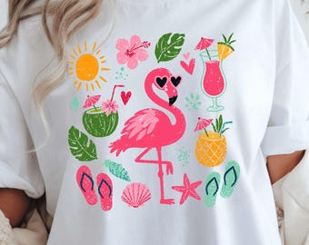 Comfort Colors Funny Flamingo Shirt, Flamingo Wearing Sunglasses Graphic Tee, Beach Vibes Nautical T-shirt, Summer Vacation Gift